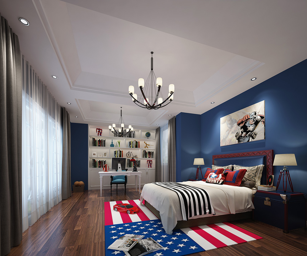 装修公司现代简约风格别墅装修效果图-次卧 装修公司现代简约风格别墅装修效果图-次卧