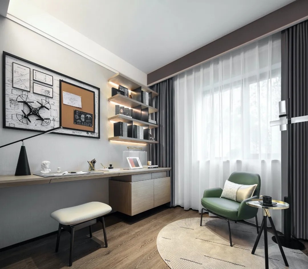 现代轻奢风格家装设计室内装修效果图-书房 现代轻奢风格家装设计室内装修效果图-书房