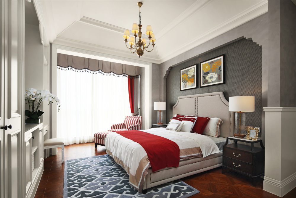 美式风格室内家装案例效果图-主卧 美式风格室内家装案例效果图-主卧