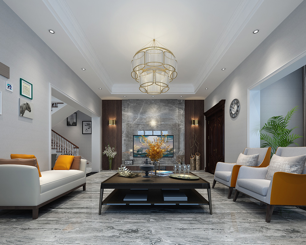 装修公司现代简约风格别墅装修效果图-客厅 装修公司现代简约风格别墅装修效果图-客厅