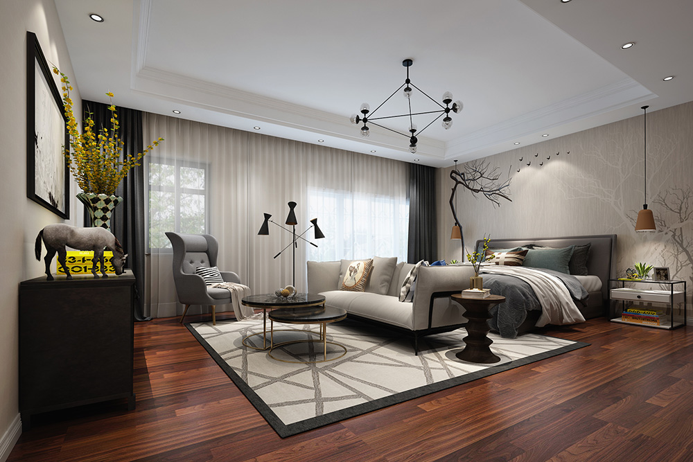 装修公司现代简约风格别墅装修效果图-主卧 装修公司现代简约风格别墅装修效果图-主卧